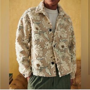Abercrombie & Fitch Men's Floral Sherpa Zip Trucker Jacket Cream Unisex Sz S New